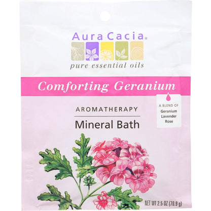 AURA CACIA: Aromatherapy Mineral Bath Comforting Geranium, 2.5 Oz