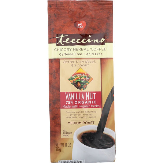 TEECCINO: Mediterranean Herbal Coffee Medium Roast Caffeine Free Vanilla Nut, 11 oz